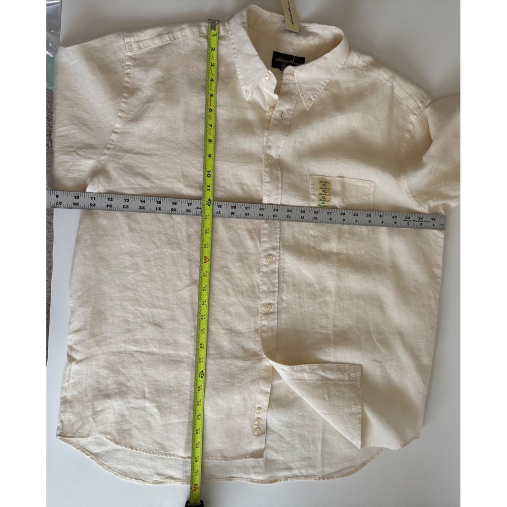 Eddie Bauer Men's XL 100% Linen Short Sleeve Button Down Shirt Cream Off White - Picture 5 of 6